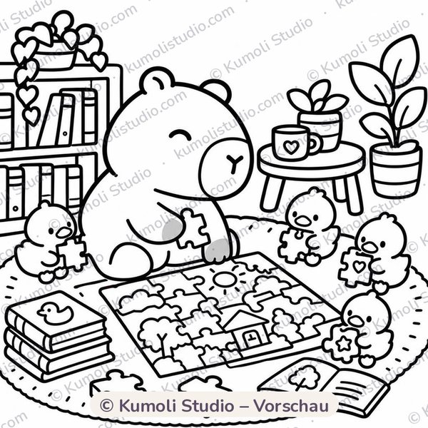 Ausmalbild: Capi puzzelt
